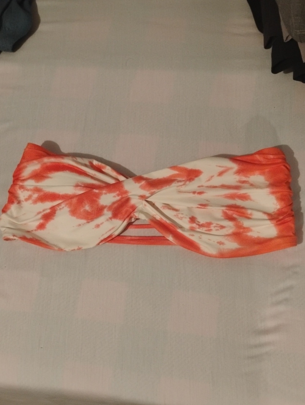 Lucky Brand Orange and White Tie-Dye Bandeau Swim Top Size L